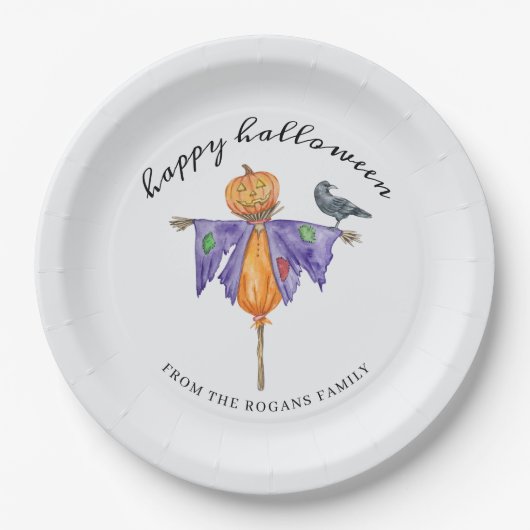 Halloween Scarecrow with Pumpkin ペーパープレート (正面)