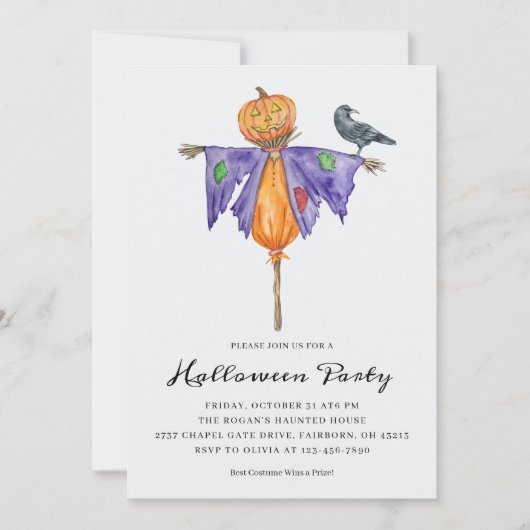 Halloween Scarecrow with Pumpkin Party 招待状 (正面)