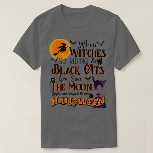 Halloween Scary Black Cat Jackolantern Witches Bat Tシャツ (デザイン正面)