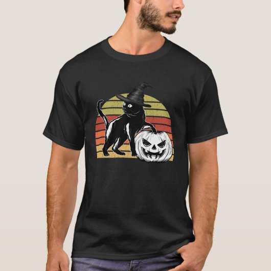Halloween Scary Black Cat Witch Hat Pumpkin JackOL Tシャツ (正面)