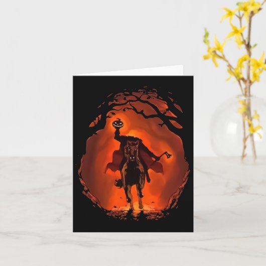 Halloween Scary Pumpkin Headless Horseman  カード (黄色い花)