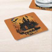 Halloween-Schloss unter Mondlicht スクエアペーパーコースター (アングル)