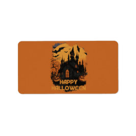 Halloween-Schloss unter Mondlicht ラベル