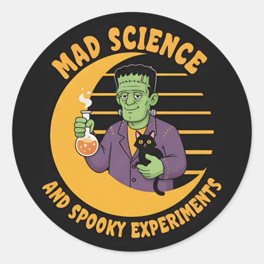 Halloween Science Sticker with Cute Frankenstein ラウンドシール (正面)