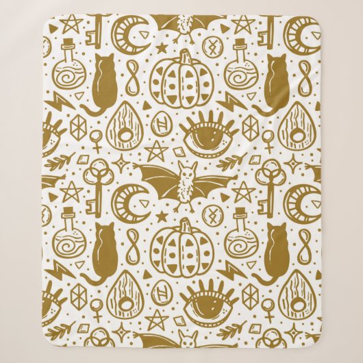 Halloween seamless pattern. Holiday golden ink sil シェルパブランケット (正面)