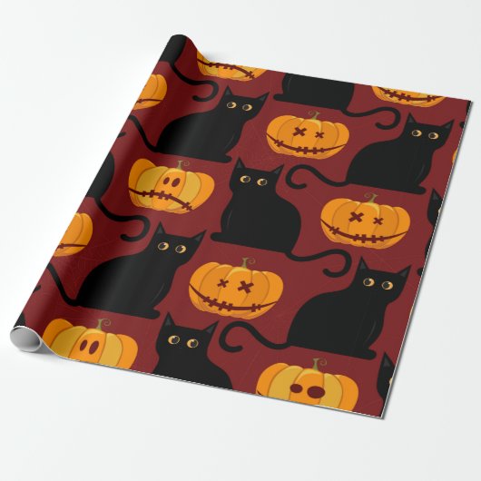 Halloween seamless pattern with pumpkins and black ラッピングペーパー (アンロールド)