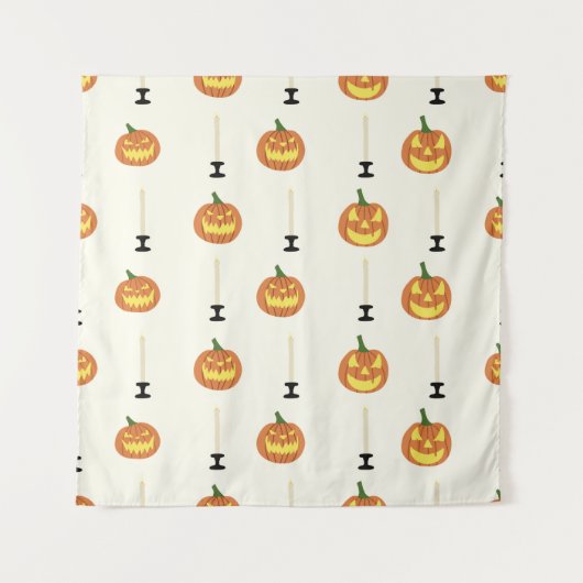 Halloween seamless pattern with pumpkins and candl タペストリー (正面)