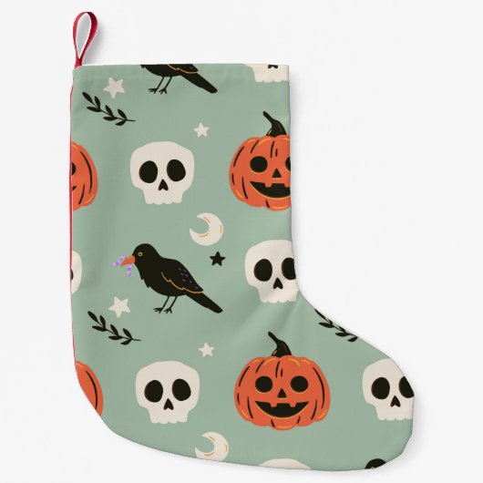 Halloween seamless pattern with ravens, skulls and スモールクリスマスストッキング (正面)