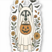 Halloween Siberian Husky Flowers シール (正面)