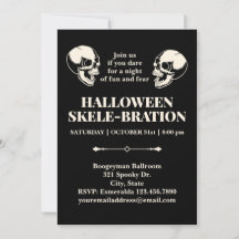 Halloween Skele-bration Laughing Skulls Invitation