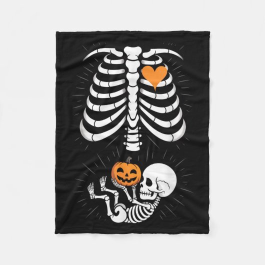 Halloween Skeleton Baby Rib Cage Maternity Pregnan フリースブランケット (正面)