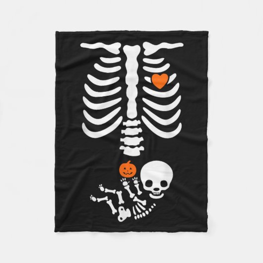 Halloween Skeleton Baby Rib Cage Pregnant Pumpkin  フリースブランケット (正面)