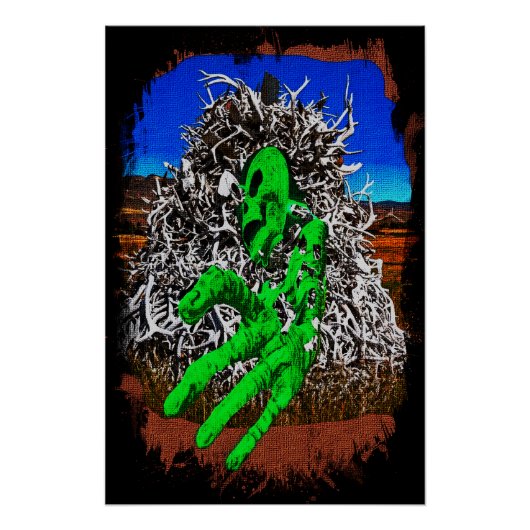 Halloween skeleton bones antlers 3D fingers ポスター (正面)