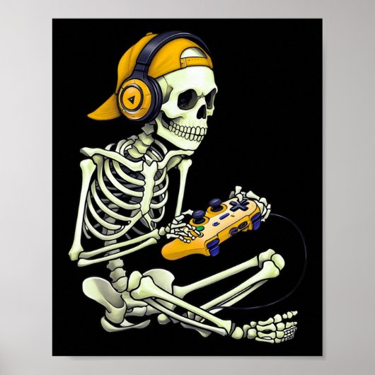 Halloween Skeleton Gamer Tee For Boys Men Kids Spo ポスター (正面)