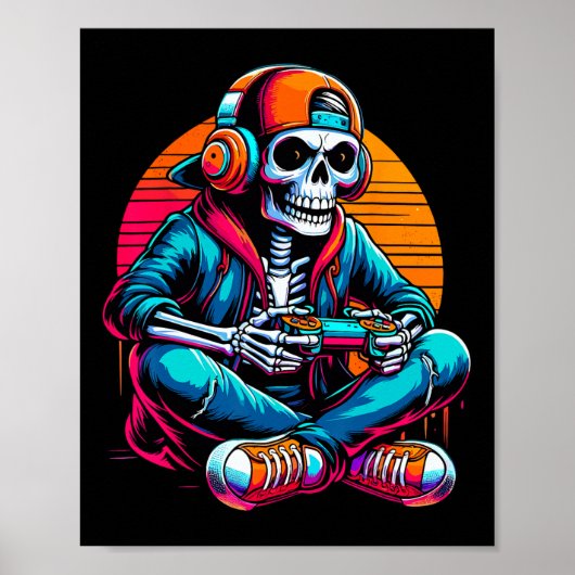 Halloween Skeleton Gamer Video Gaming  ポスター (正面)