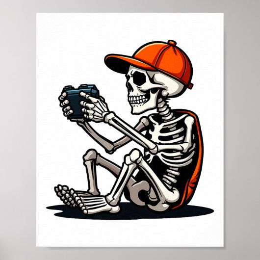 Halloween Skeleton Gamer Video Gaming 1 ポスター (正面)