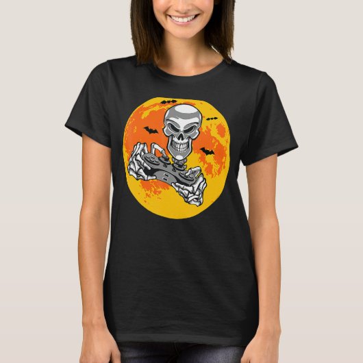 Halloween Skeleton Gamer Video Gaming Boys Men Kid Tシャツ (正面)