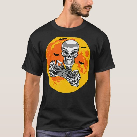 Halloween Skeleton Gamer Video Gaming Boys Men Kid Tシャツ (正面)
