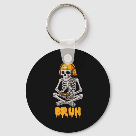 Halloween Skeleton Gamer Video Gaming Funny Skelet キーホルダー (正面)