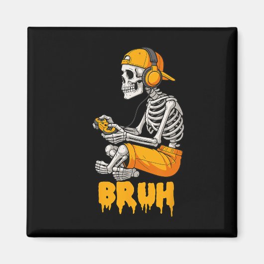 Halloween Skeleton Gamer Video Gaming Funny Skelet マグネット (正面)