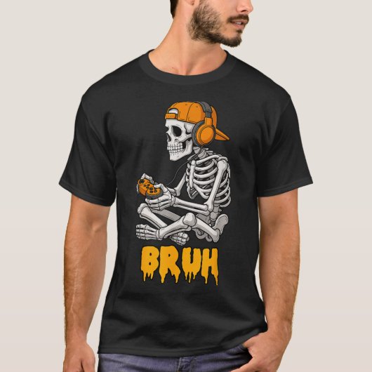 Halloween Skeleton Gamer Video Gaming Funny Skelet Tシャツ (正面)