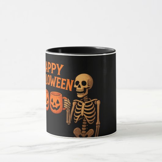 "Halloween Skeleton Mug with Pumpkin Cups – Spooky マグカップ (中央)