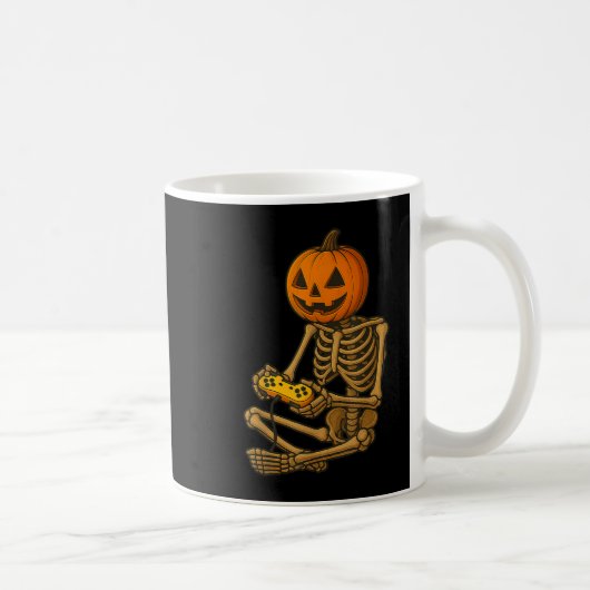 Halloween Skeleton Pumpkin Gamer Video Gaming Men  コーヒーマグカップ (右)