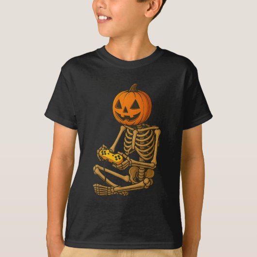 Halloween Skeleton Pumpkin Gamer Video Gaming Men  Tシャツ (正面)