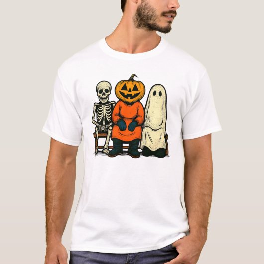 Halloween Skeleton Pumpkin Ghost Tシャツ (正面)