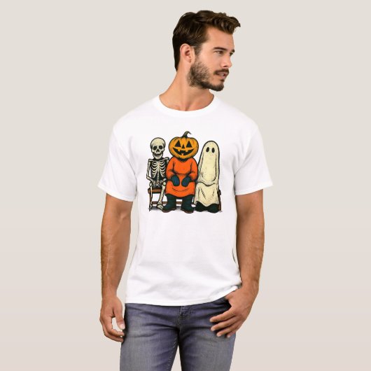 Halloween Skeleton Pumpkin Ghost Tシャツ (正面フル)