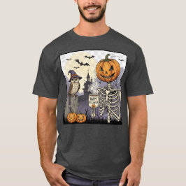 Halloween Skeleton Pumpkin Owl Dark Graphic T-Shir Tシャツ