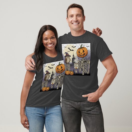 Halloween Skeleton Pumpkin Owl Dark Graphic T-Shir Tシャツ (ユニセックス)