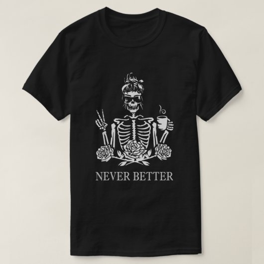 Halloween Skeleton Skull Women Drinking Coffee Nev Tシャツ (デザイン正面)