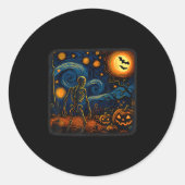 Halloween Skeleton Starry Night Van Gogh Pumpkin M ラウンドシール (正面)