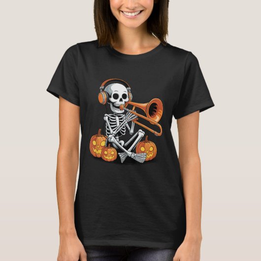 Halloween Skeleton Trombone Trombonist  Tシャツ (正面)