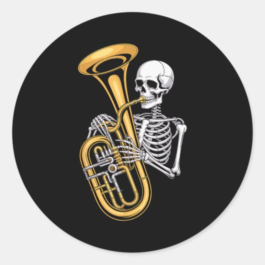 Halloween Skeleton Tuba Tubist  ラウンドシール (正面)