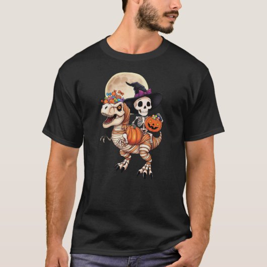 Halloween Skeleton Witch Hat Mummy Dinosaur T Rex  Tシャツ (正面)
