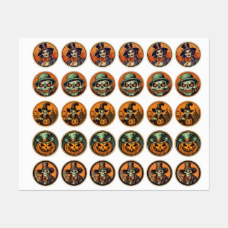 Halloween Skeleton Witch & Pumpkin Sticker Sheet – ラベル