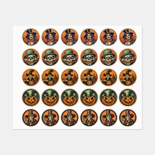 Halloween Skeleton Witch & Pumpkin Sticker Sheet – ラベル (シート)