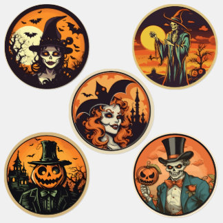 Halloween Skeleton Witch & Pumpkin Sticker Sheet – ラベル