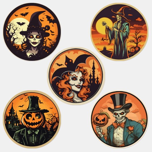Halloween Skeleton Witch & Pumpkin Sticker Sheet – ラベル (グループ)