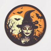Halloween Skeleton Witch & Pumpkin Sticker Sheet – ラベル (デザイン1)