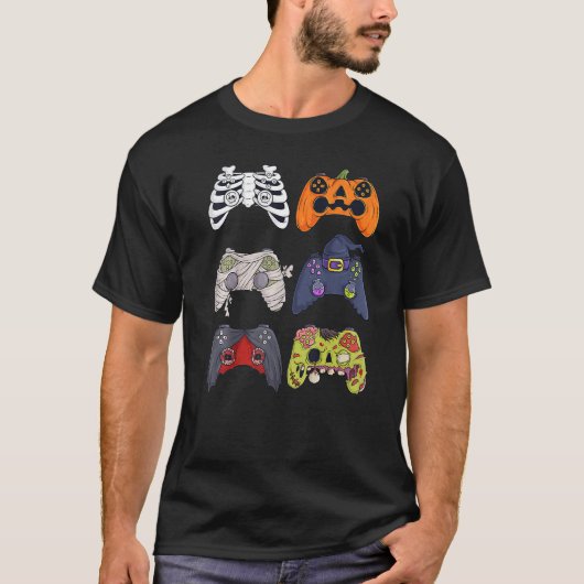 Halloween Skeleton Zombie Gaming Controllers Boys  Tシャツ (正面)