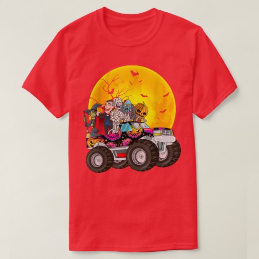 Halloween Skeleton Zombie Riding Monster Truck Vam Tシャツ (デザイン正面)