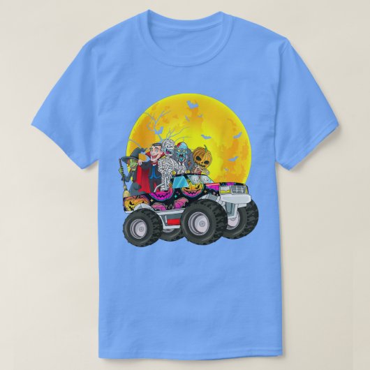 Halloween Skeleton Zombie Riding Monster Truck Vam Tシャツ (デザイン正面)