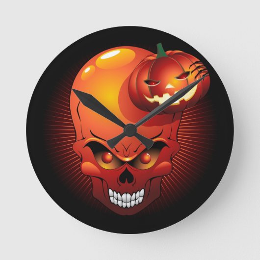 Halloween Skull and Pumpkin      ラウンド壁時計 (正面)