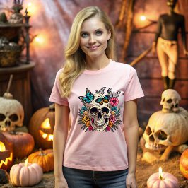 Halloween skull, life and death dance in harmony tシャツ