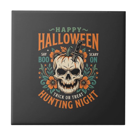 Halloween Skull Pumpkin Hunting Night Design_1 タイル (正面)