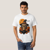 Halloween Skull With Pumpkins and Witch Hat T-Shir Tシャツ (正面フル)