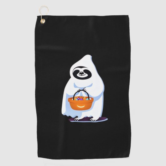 Halloween sloth dressed as ghost going trick or tr ゴルフタオル (正面)